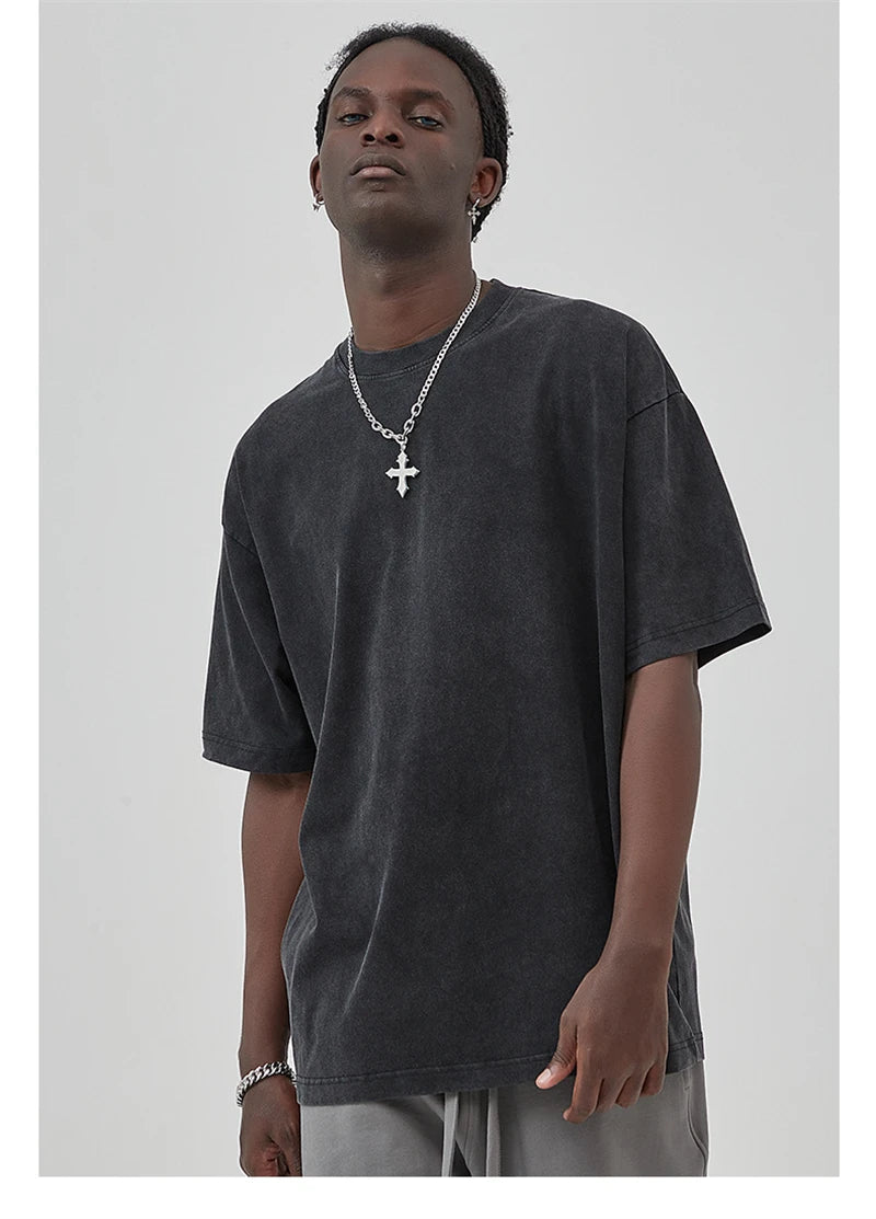ZODF Basic Solid Washed Cotton Tee For Men Unisex Streetwear