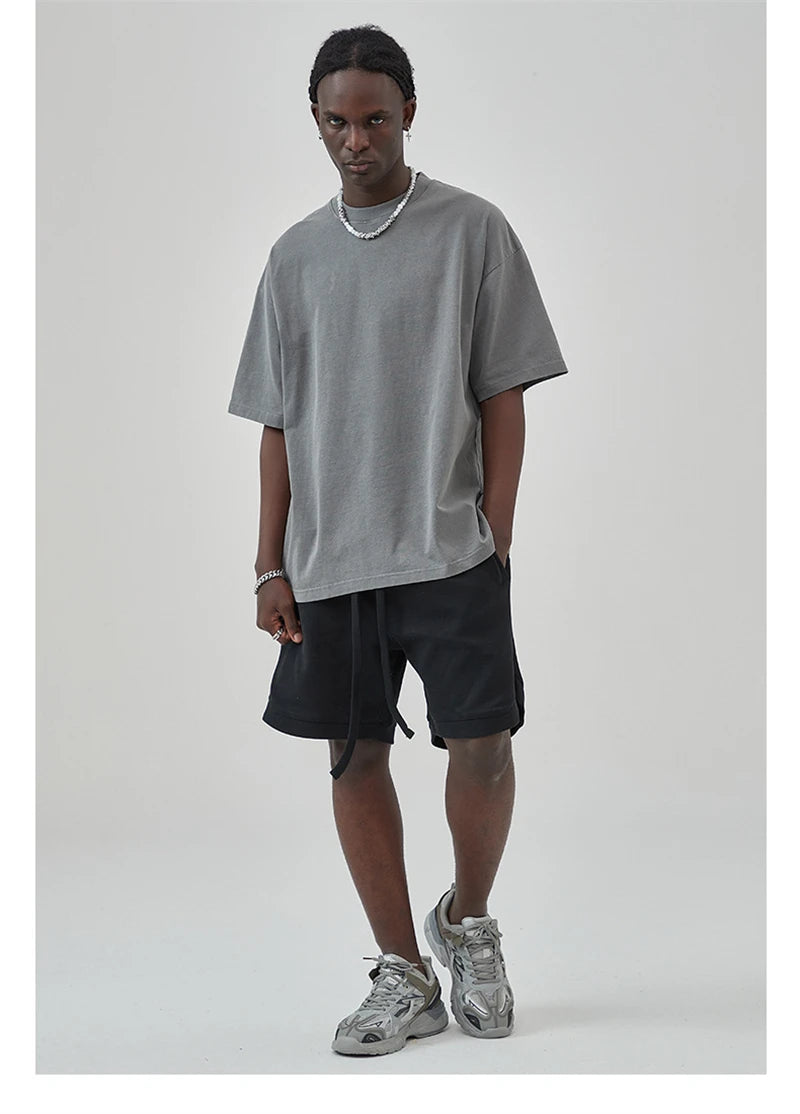 ZODF Basic Solid Washed Cotton Tee For Men Unisex Streetwear