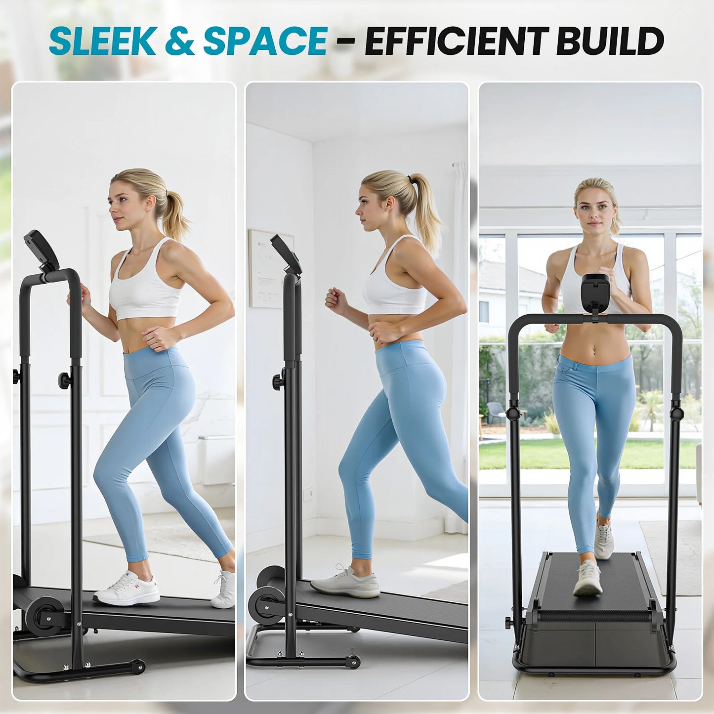 AKLUER Non Motorized Foldable Treadmill With Dual Flywheels LCD Monitor