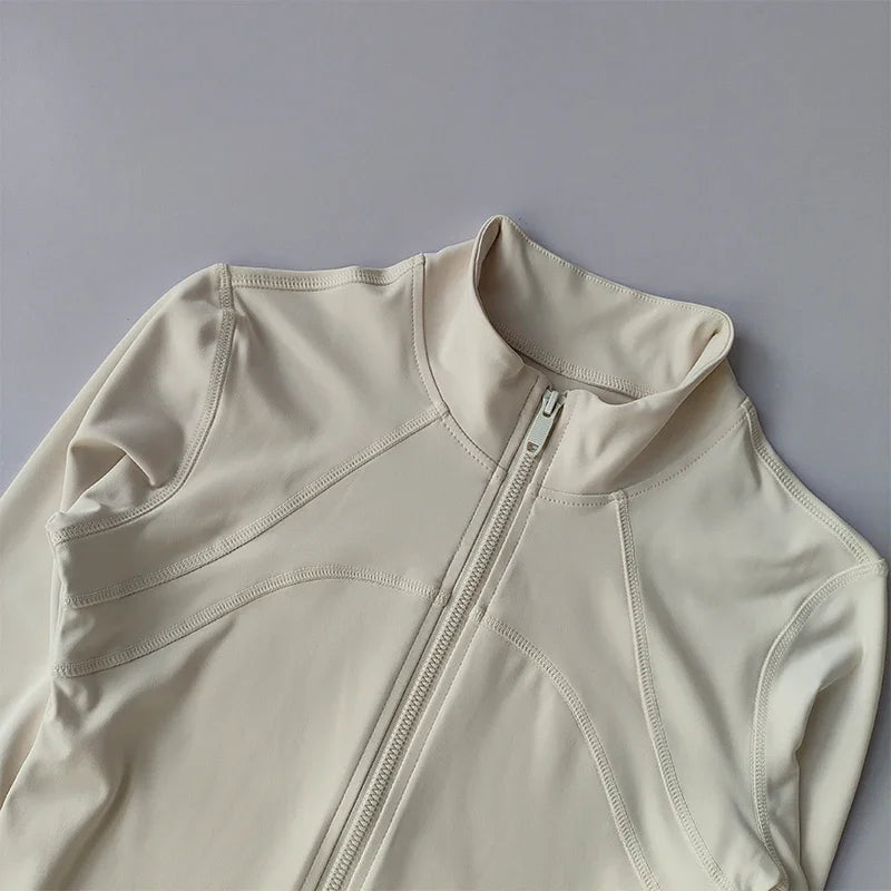 Women's Windproof Yoga Jacket Stand Collar Long Sleeve Running Top