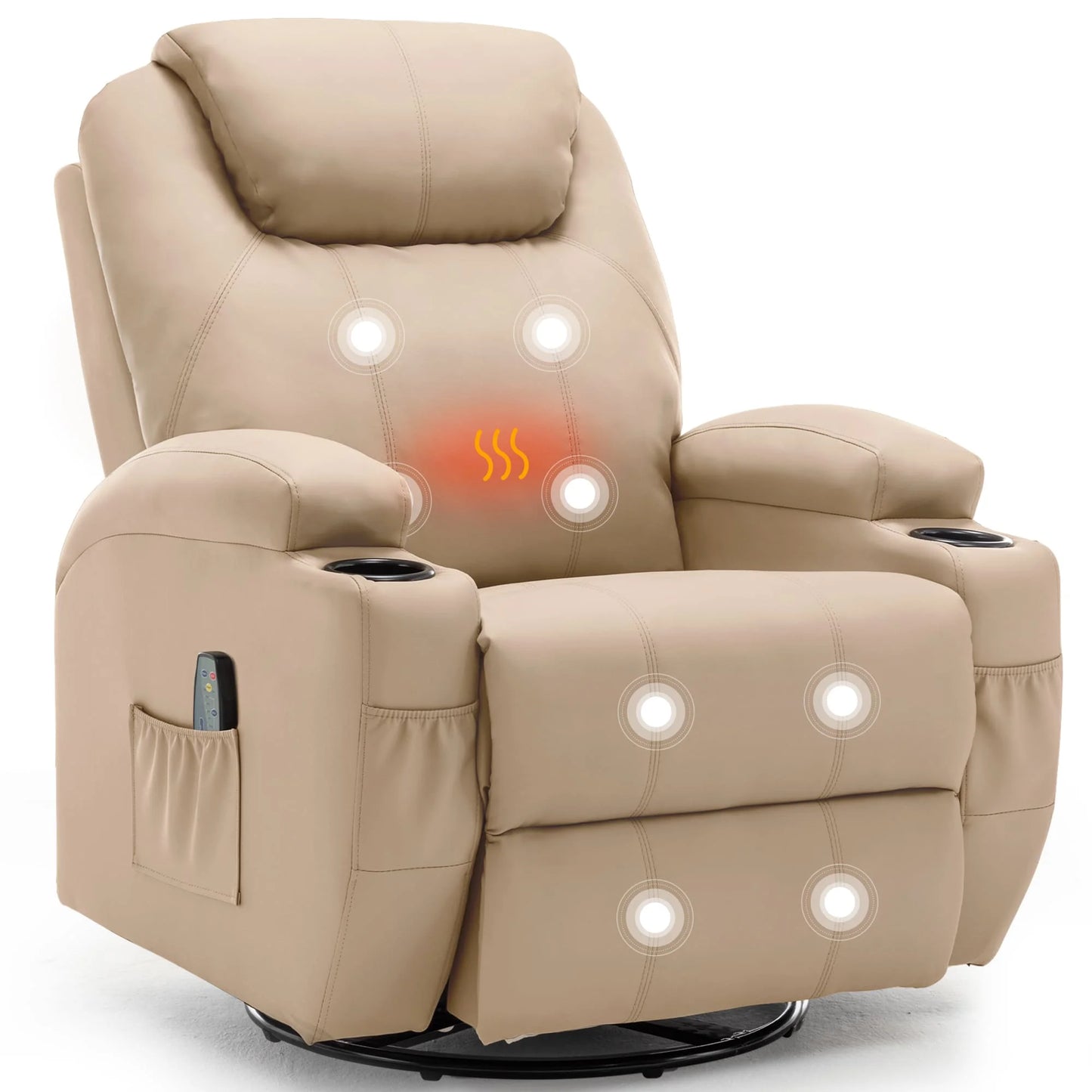 KORSER Recliner Chair With Massage And Heat 360 Degree Swivel 8 Point Vibration Remote Control