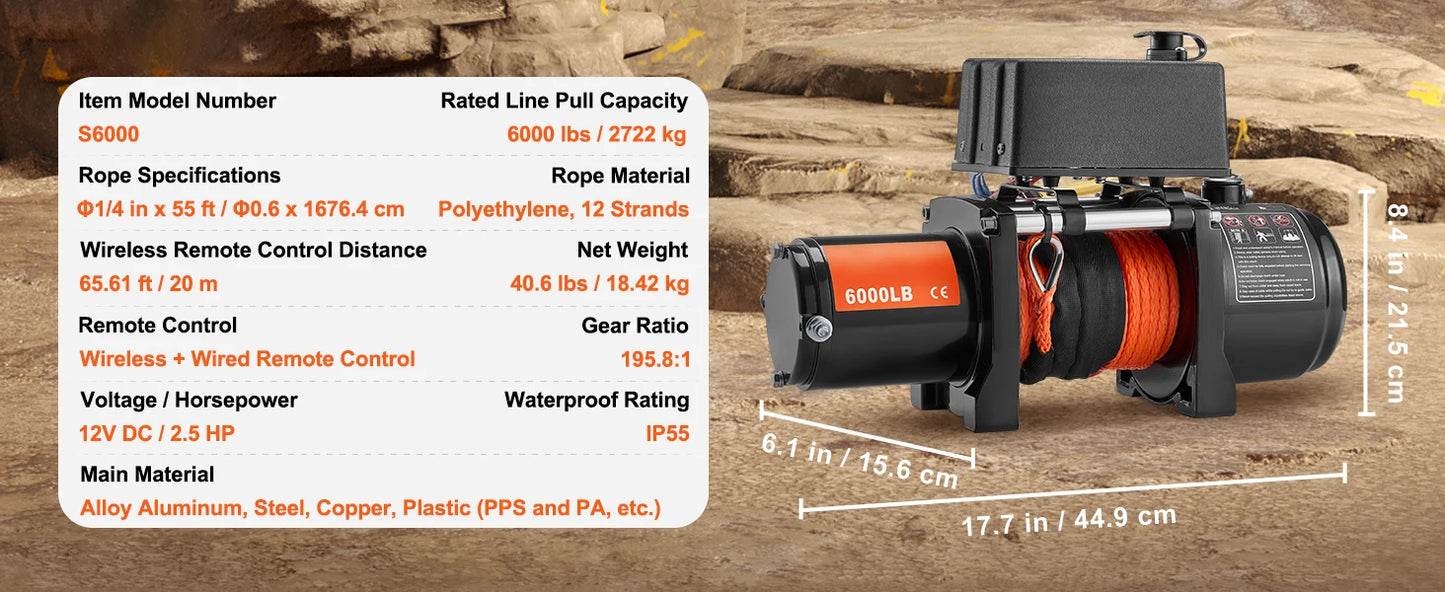 SucceBuy 6000lbs Electric Winch For SUV Jeep Trailer Towing Remote Control