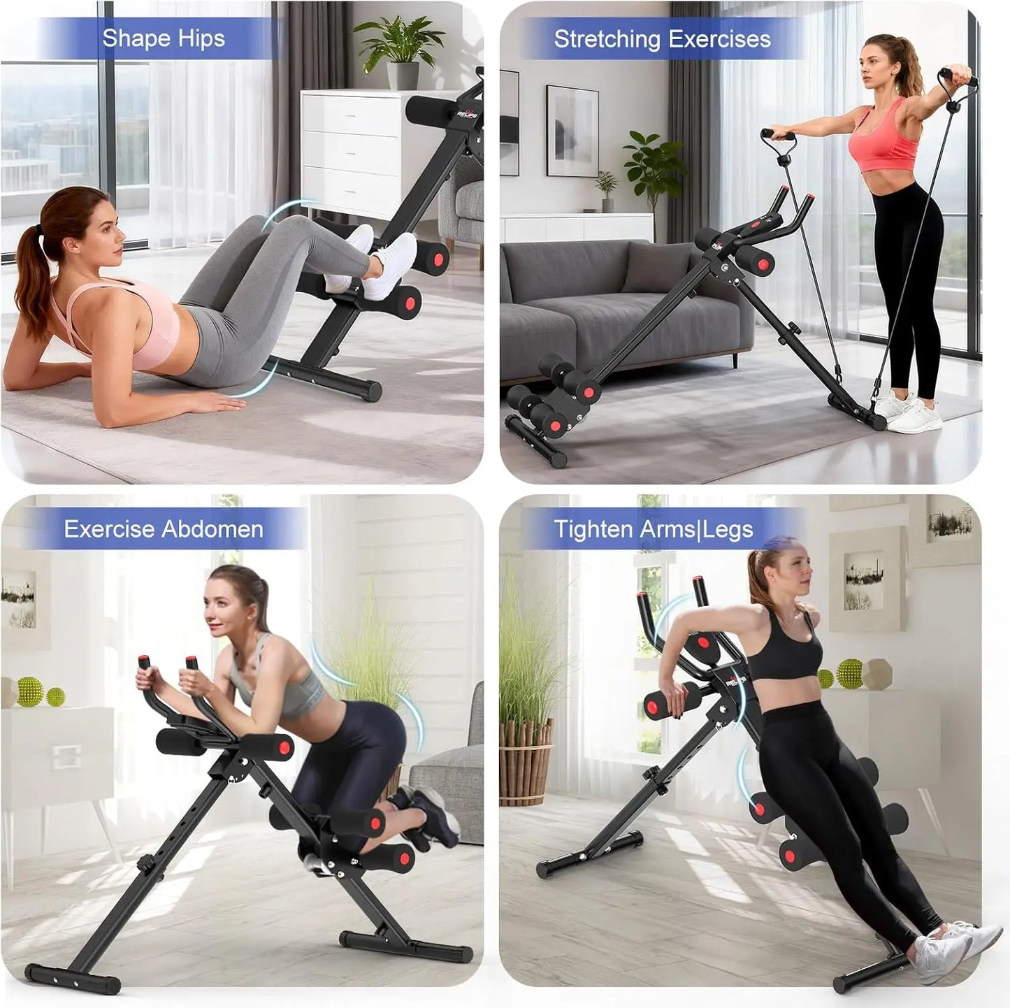Foldable Core Abdominal Trainer For Home Gym With Resistance Bands