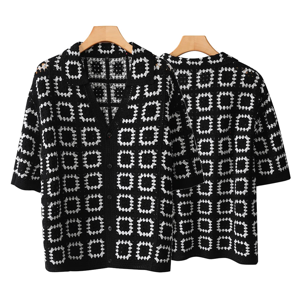 Men's Summer Knit Printed Short Sleeve Breathable Casual Top