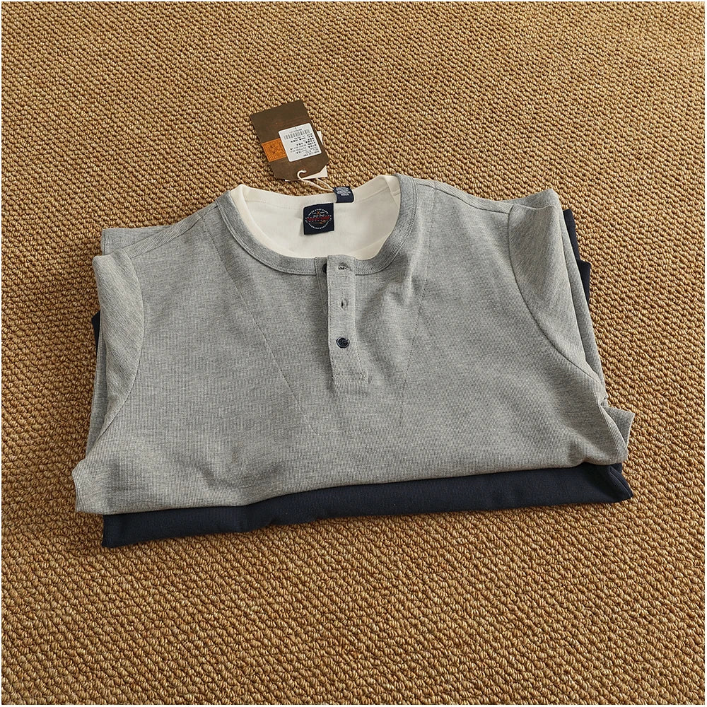 Iceupsnow Men's Retro Autumn Heavyweight Long Sleeve Henley Collar T Shirt