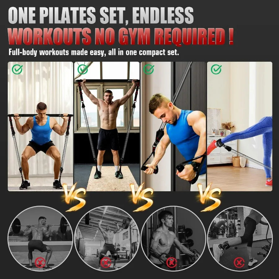 NONE Pilates Bar Kit With Resistance Bands Heavy Duty Multifunctional