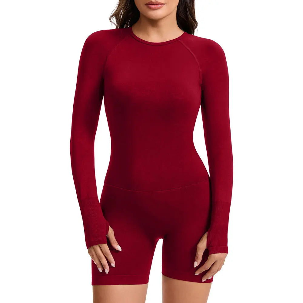 NCLAGEN Womens Long Sleeve Yoga Jumpsuit Open Back Gym Wear