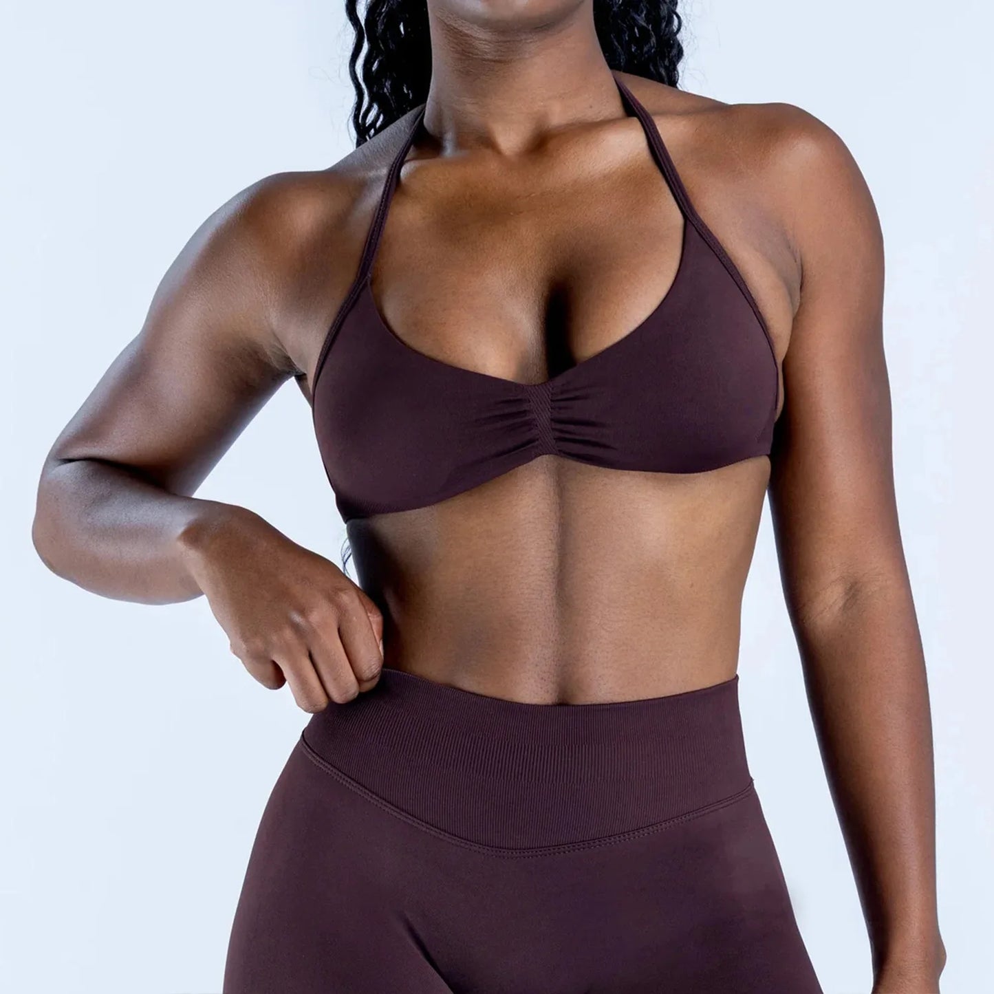 Cavendi Women Yoga Set Halter Top and Seamless Shorts