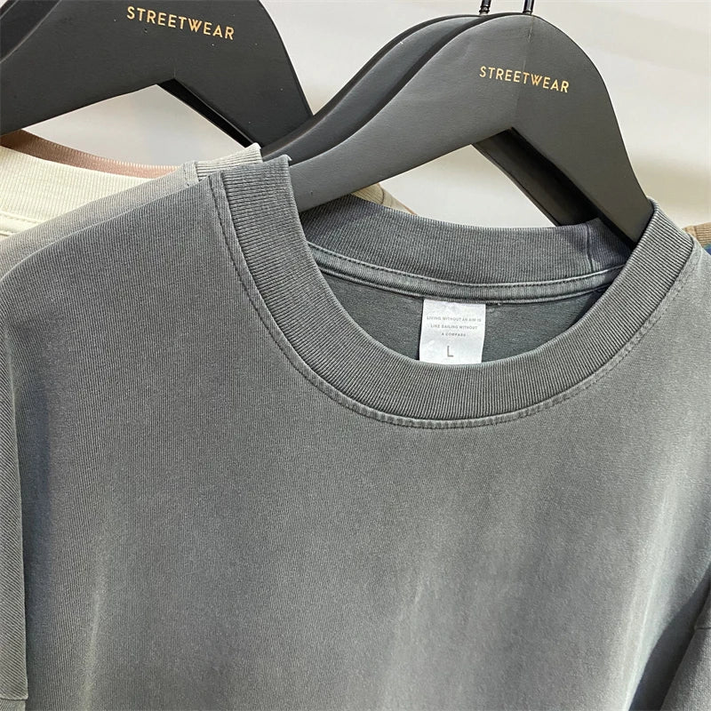 ZODF Basic Solid Washed Cotton Tee For Men Unisex Streetwear