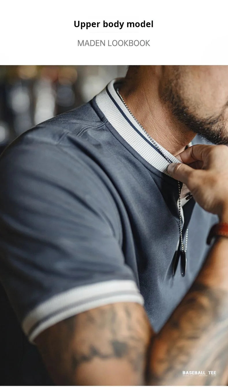 Maden Mens Vintage Henley Short Sleeve Tee Cotton Casual