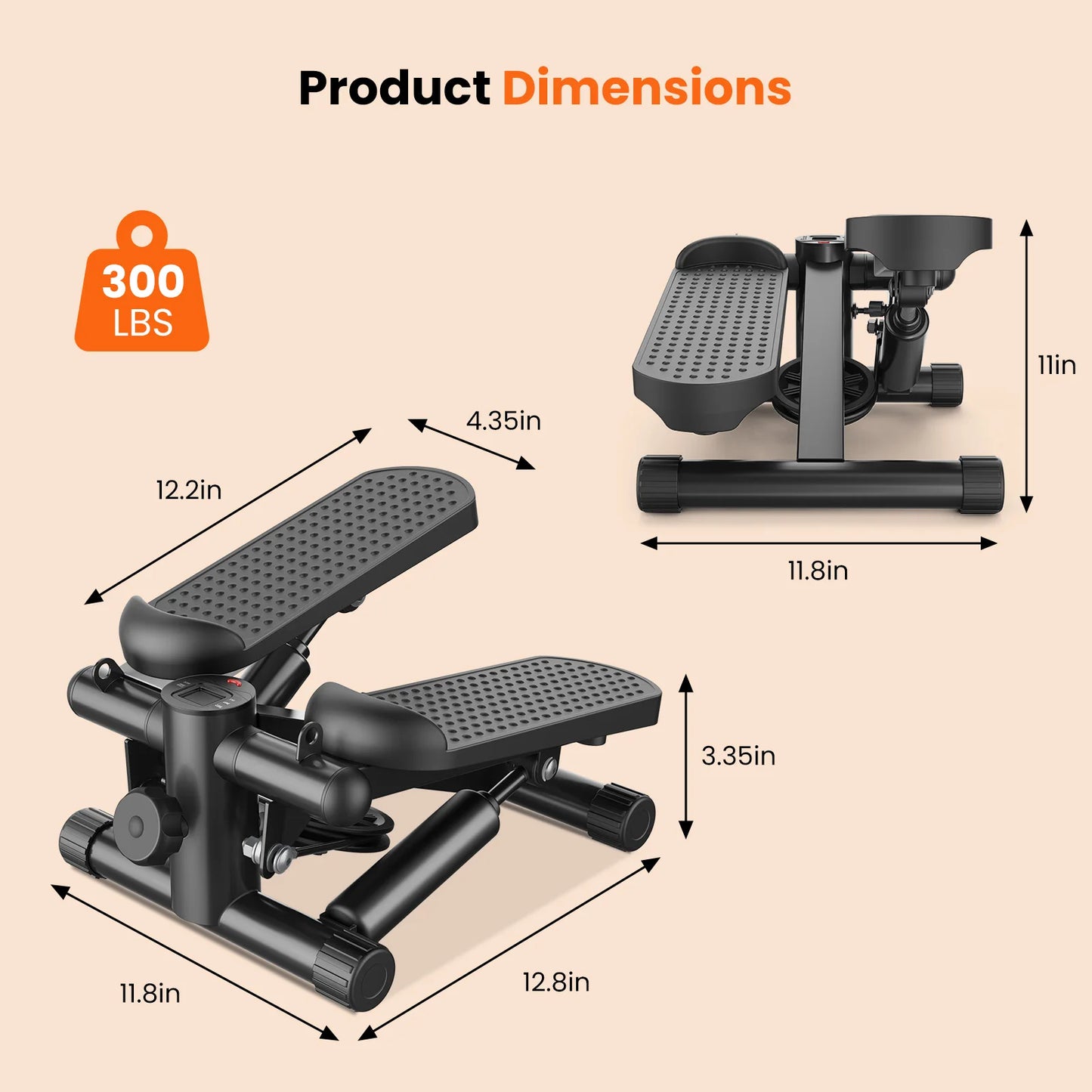 JHK Mini Stepper With Resistance Bands 300 Lbs Capacity