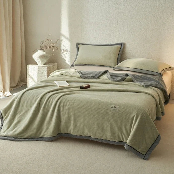 Milk Fleece Blanket Waffle Knit Thickened With Zipper Multifunctional