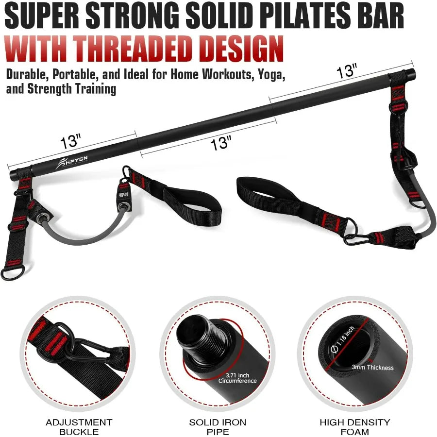 NONE Pilates Bar Kit With Resistance Bands Heavy Duty Multifunctional
