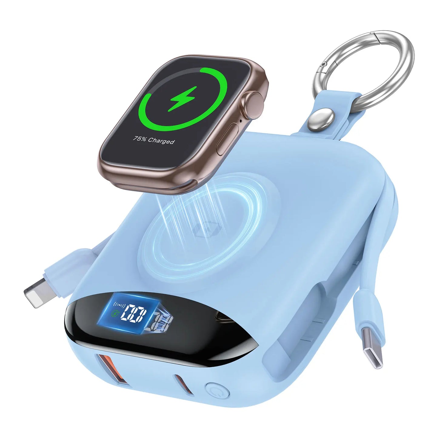 10000mAh 22.5W Fast Charging Power Bank With Built In Cables Dual Output Lightning USB C USB A And Wireless Charging