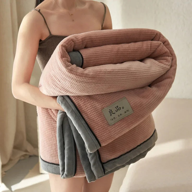 Milk Fleece Blanket Waffle Knit Thickened With Zipper Multifunctional