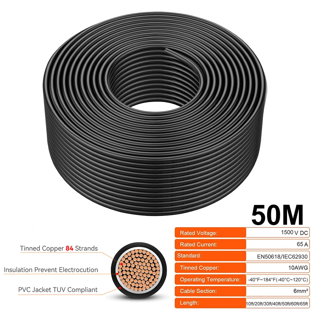 PowMr 10 AWG PV Solar Power Cable TUV Listed Outdoor Photovoltaic Cable With 84 Strand Tinned Copper XLPE LSZH Jacket
