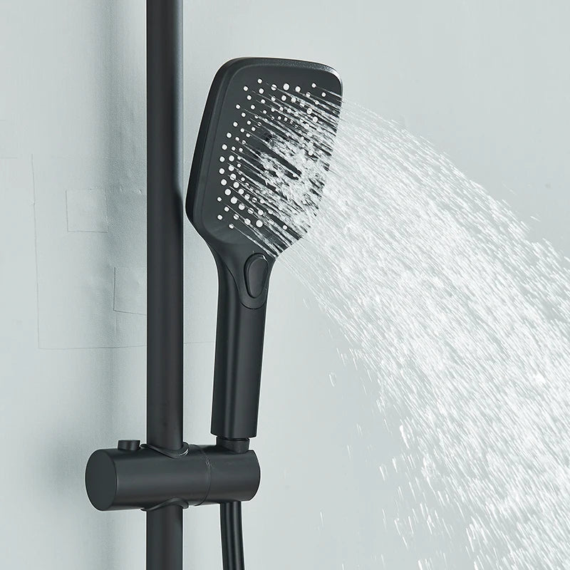 MYQualife Brass Shower System With Hot Cold Water Control Rainfall Waterfall Shower Head And Single Handle Ceramic Valve