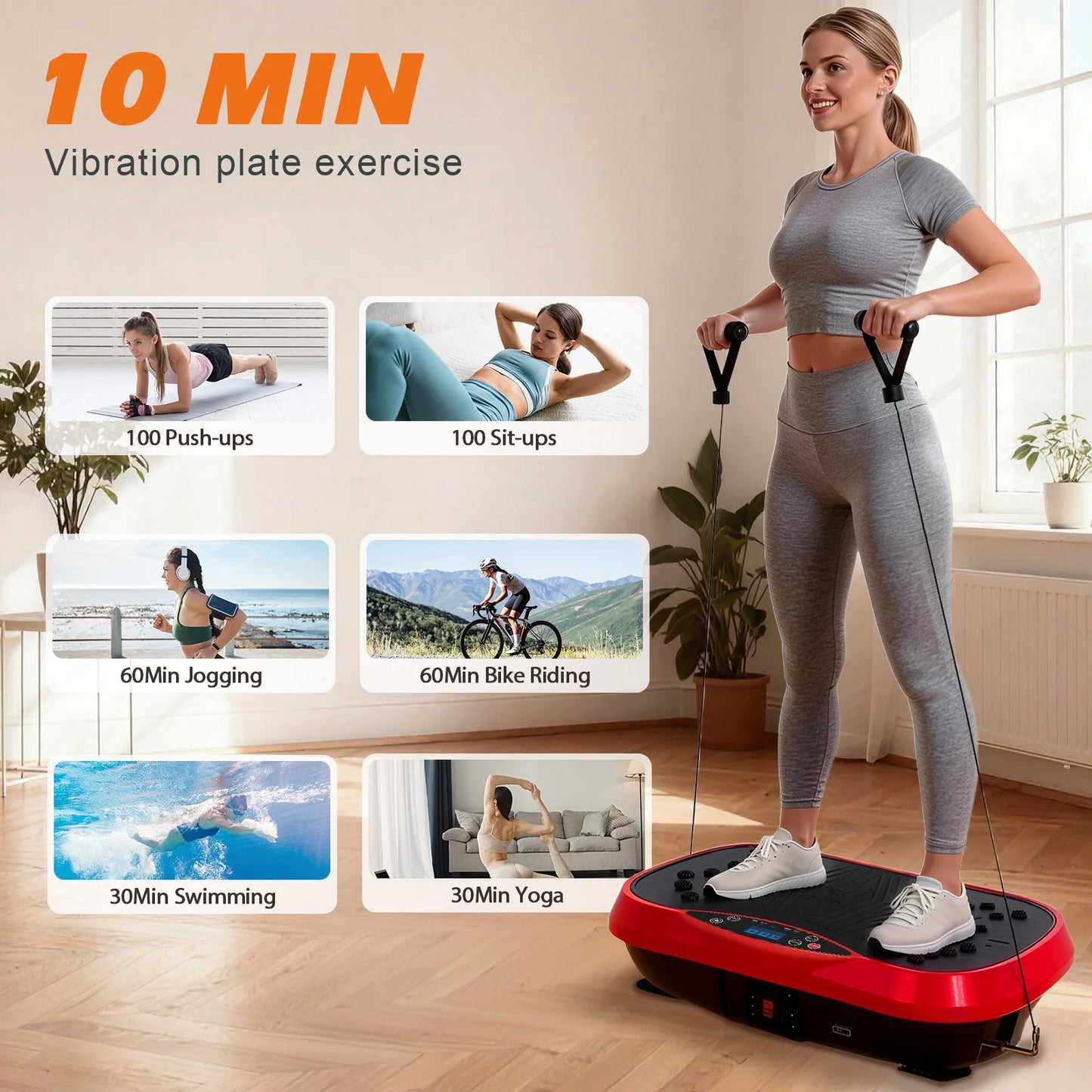 Portable Vibration Plate Exercise Machine With Bluetooth Resistance Bands