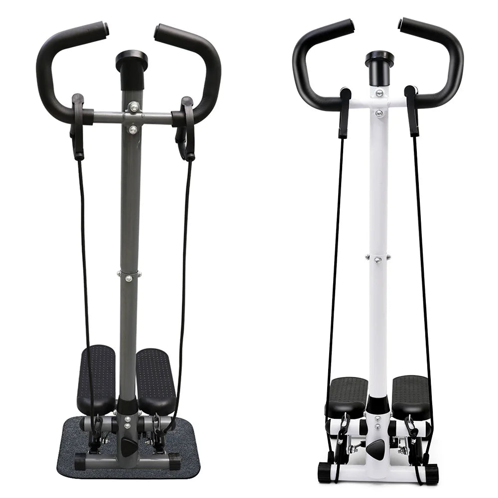 Compact Exercise Stepper Machine With LCD Monitor And Two Resistance Bands For Home Cardio And Strength Training