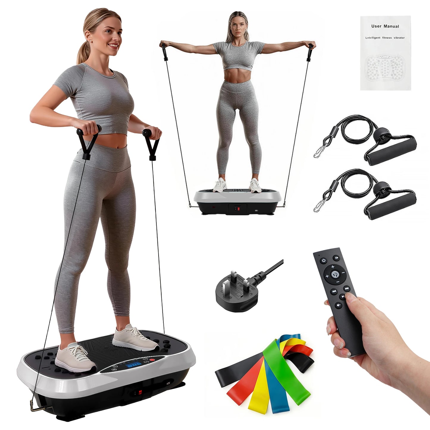 Portable Vibration Plate Exercise Machine With Bluetooth Resistance Bands
