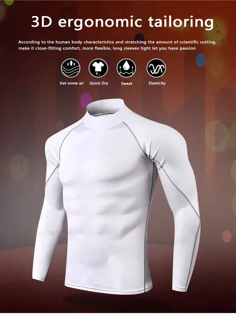 Mens Turtleneck Compression Shirt For Gym Performance Dry Rash Guard