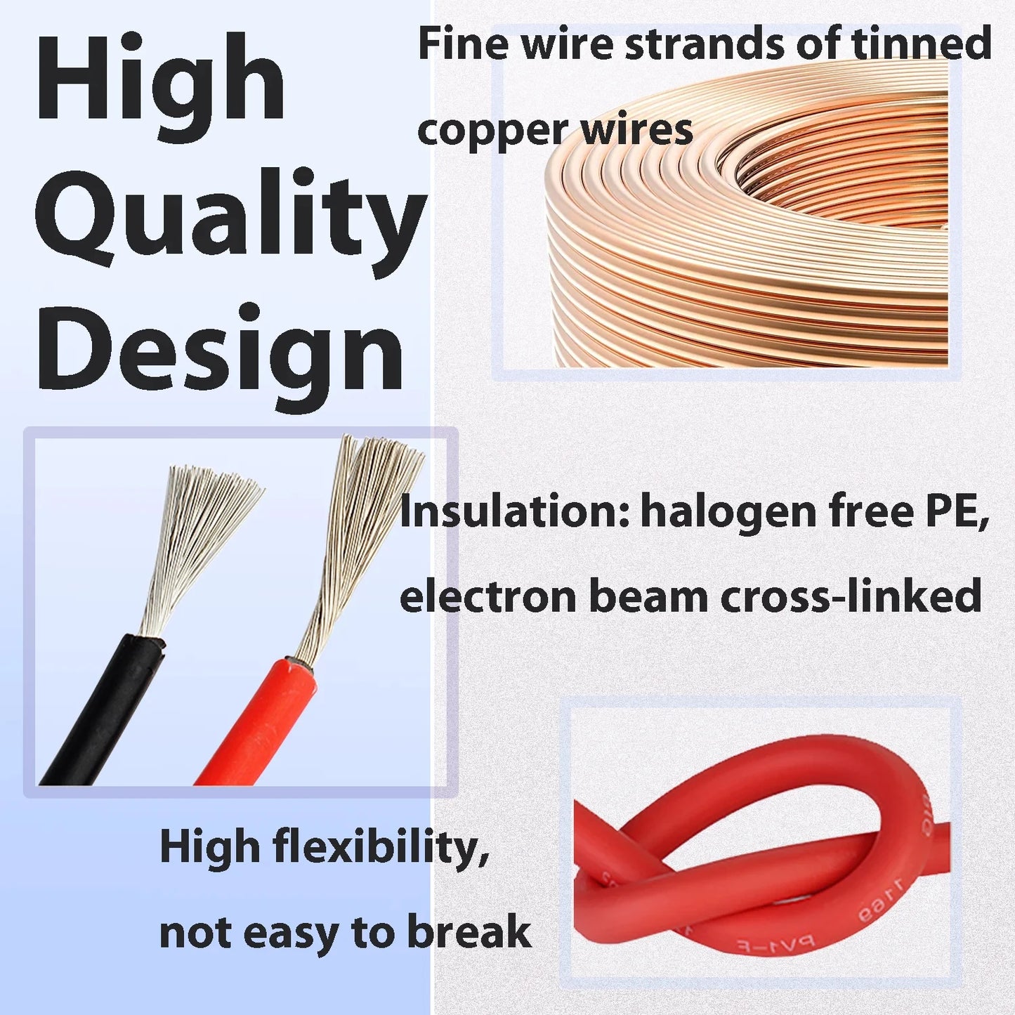 PowMr 10 AWG PV Solar Power Cable TUV Listed Outdoor Photovoltaic Cable With 84 Strand Tinned Copper XLPE LSZH Jacket