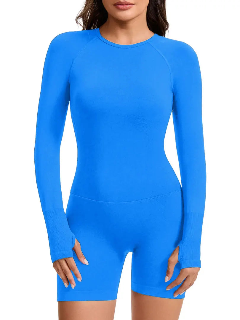 NCLAGEN Long Sleeve Yoga Playsuit Open Back Jumpsuit Women