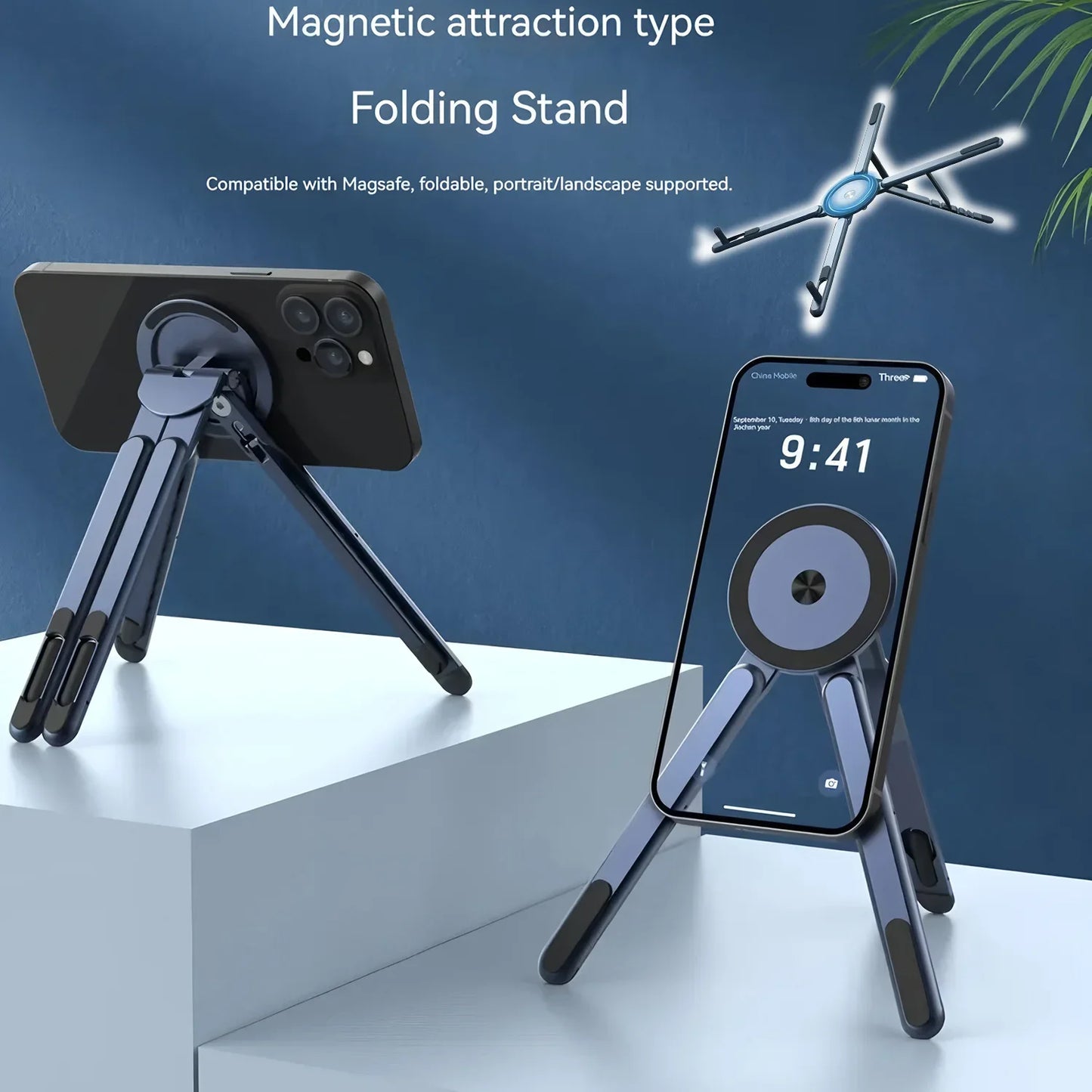 Portable Magnetic Phone Holder Selfie Stick 3-In-1 Foldable Tripod