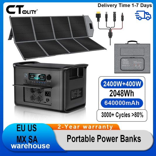 CTOLITY AP2000 Portable Solar Generator LiFePO4 2400W Foldable