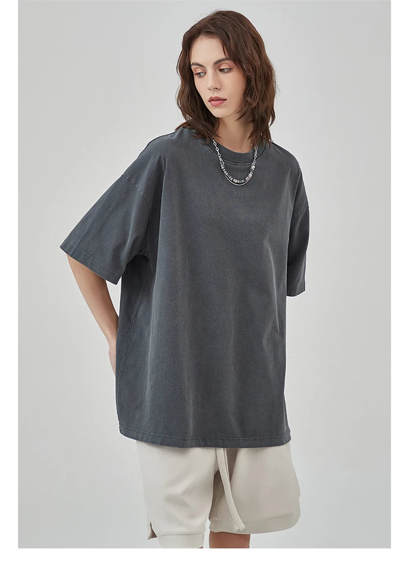 ZODF Basic Solid Washed Cotton Tee For Men Unisex Streetwear