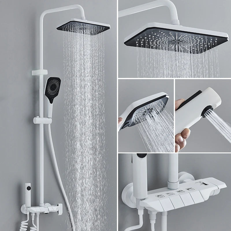 MYQualife Brass Shower System With Hot Cold Water Control Rainfall Waterfall Shower Head And Single Handle Ceramic Valve