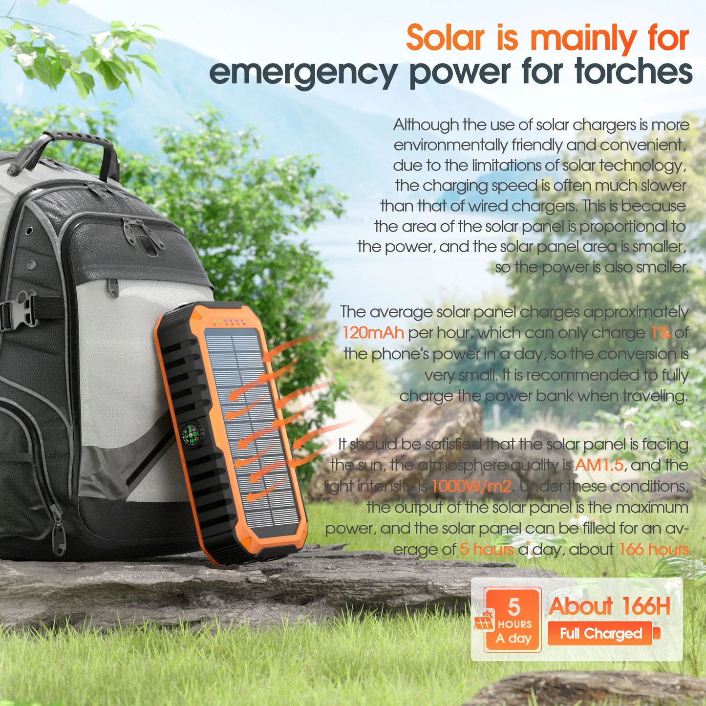 40,000mAh Solar Power Bank With Hand Crank Compass Level LED Flashlight