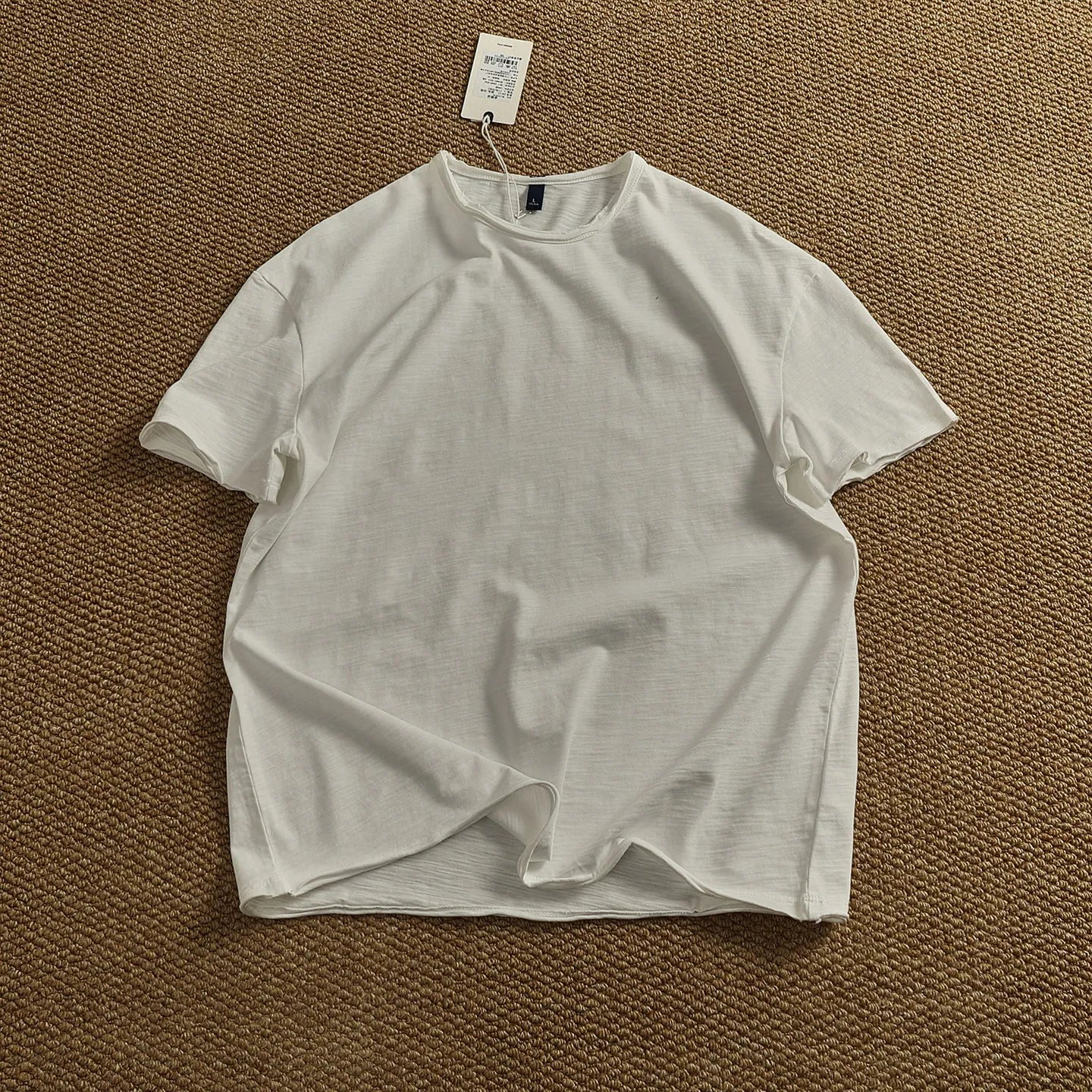 Iceupsnow Summer American Retro Breathable Cotton Slub T Shirt Men Neckline