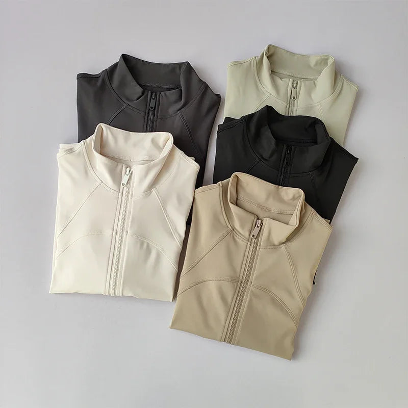 Women's Windproof Yoga Jacket Stand Collar Long Sleeve Running Top
