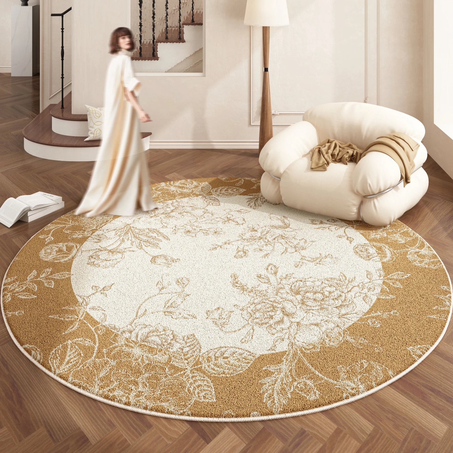 European Style Plush Round Rug for Living Room Bedroom