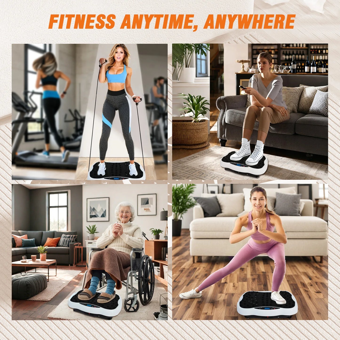 Full-Body Vibration Plate Exercise Machine With Resistance Bands Remote Control