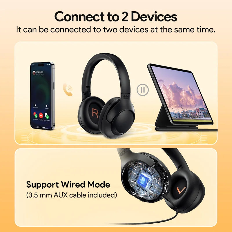 QCY H3 ANC Wireless Headphones With Hybrid Noise Cancellation And Transparency Mode 40mm Drivers Hi Res Sound