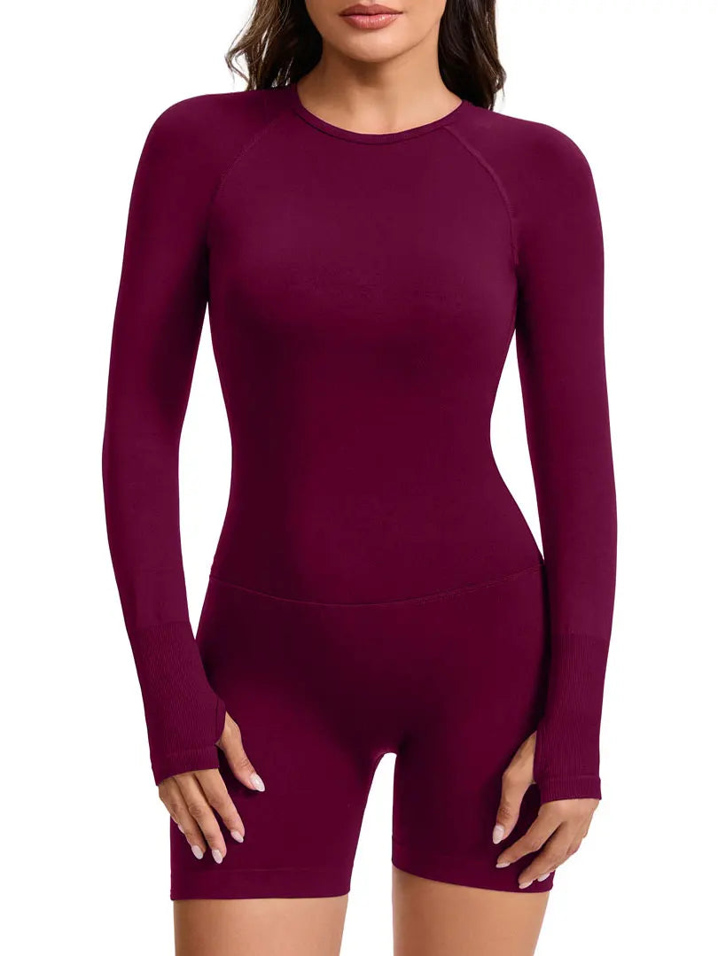 NCLAGEN Long Sleeve Yoga Playsuit Open Back Jumpsuit Women