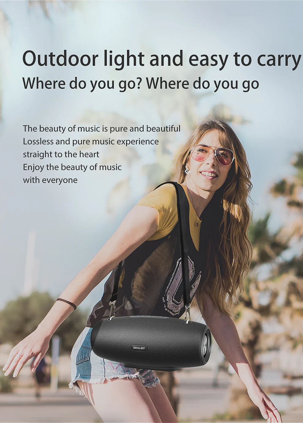 Zealot S67 Wireless Speaker Outdoor Waterproof Portable With Shoulder Strap