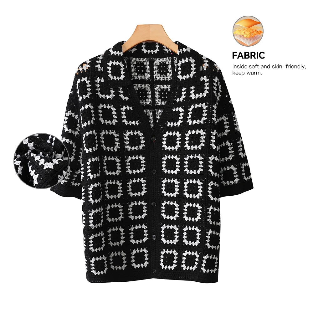 Men's Summer Knit Printed Short Sleeve Breathable Casual Top