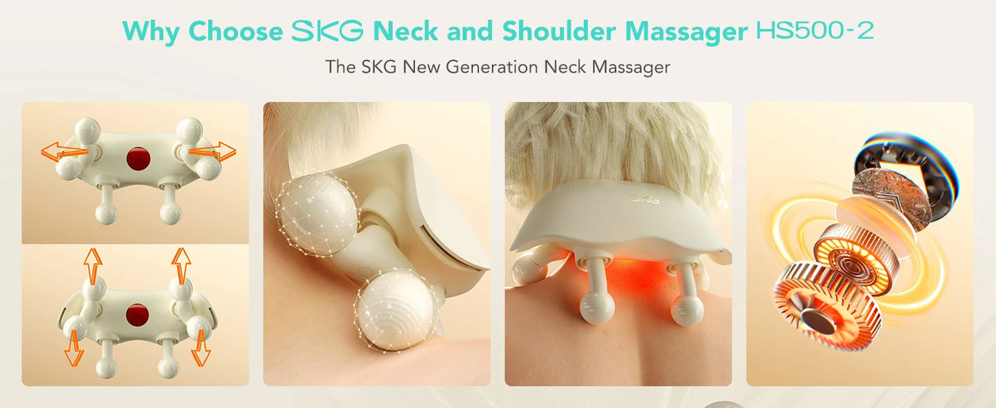 SKG Neck Massager With Heat 6D Portable Cordless Cervical Massager