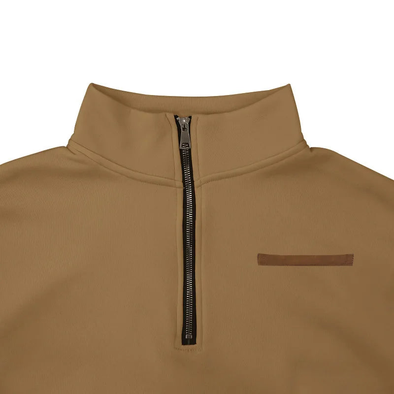 Men's Autumn Winter Heavy Fleece Hoodie Half Zip Stand Collar