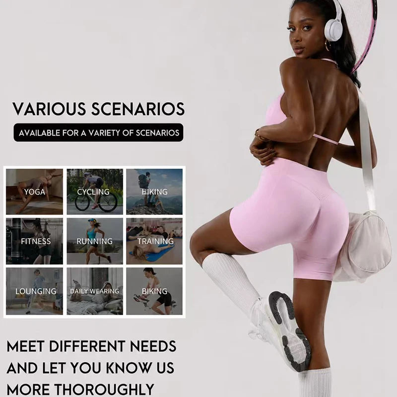 Cavendi Women Yoga Set Halter Top and Seamless Shorts