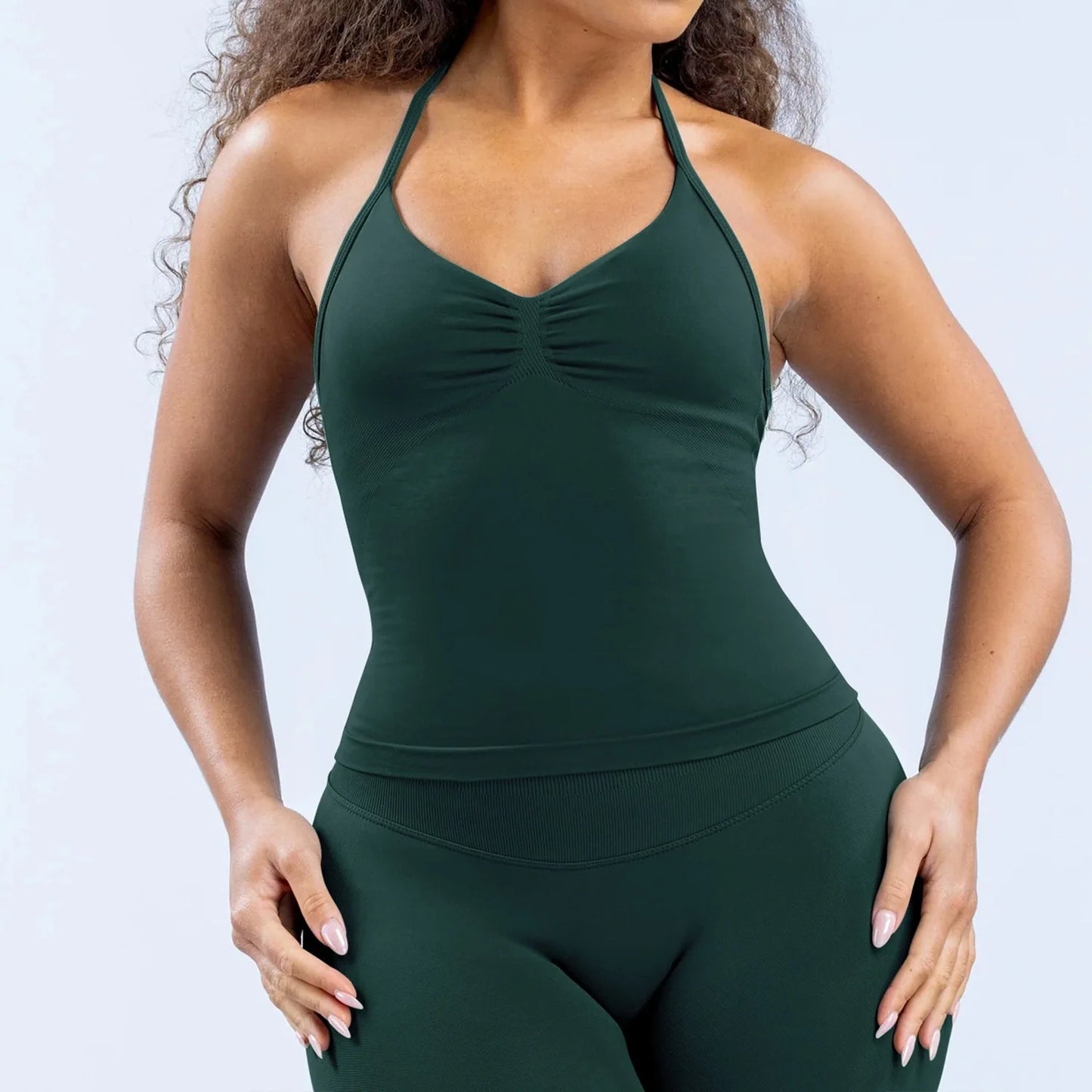 Women Halter Neck Yoga Set 2 Piece High Waist Leggings Crop Top
