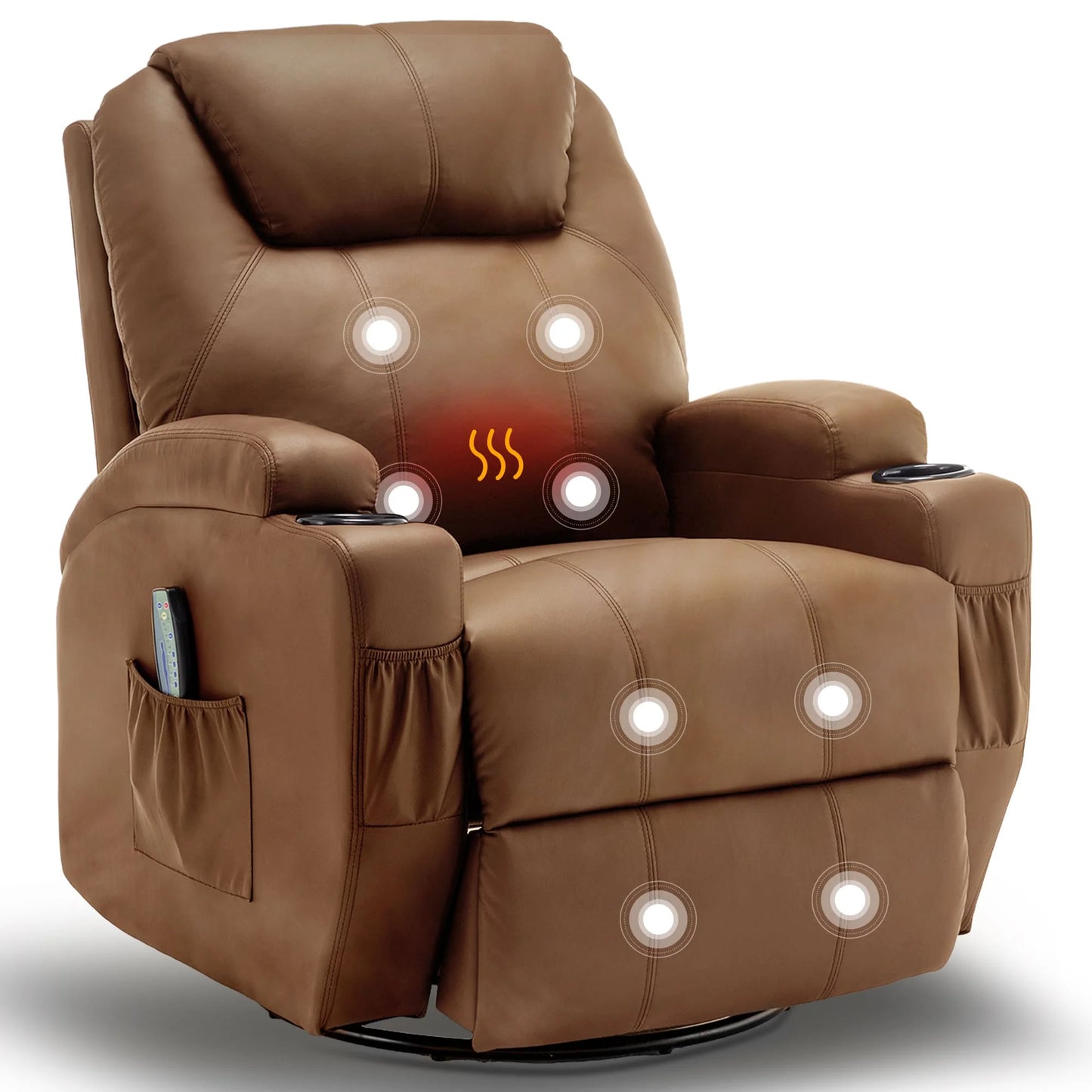 KORSER Recliner Chair With Massage And Heat 360 Degree Swivel 8 Point Vibration Remote Control
