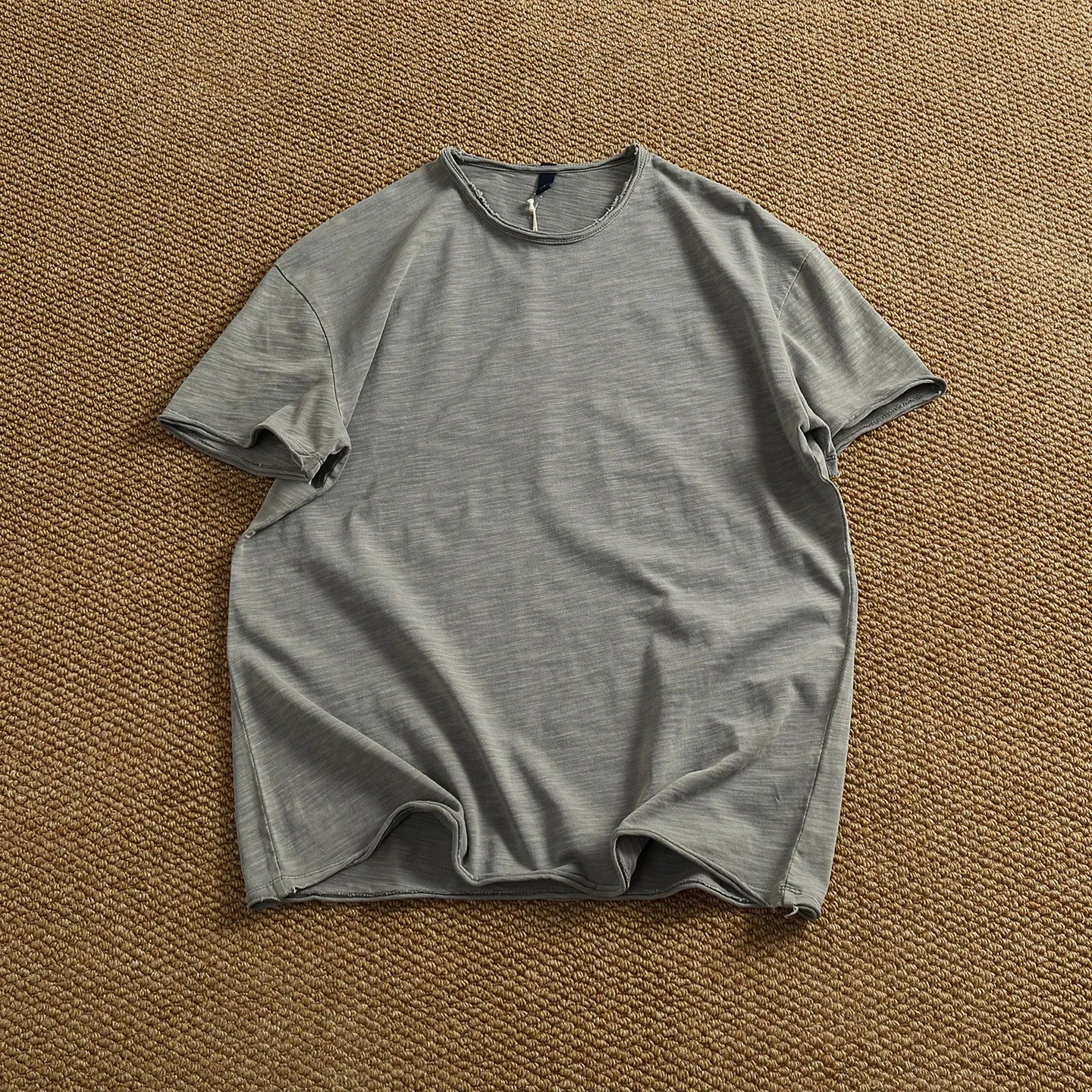 Iceupsnow Summer American Retro Breathable Cotton Slub T Shirt Men Neckline