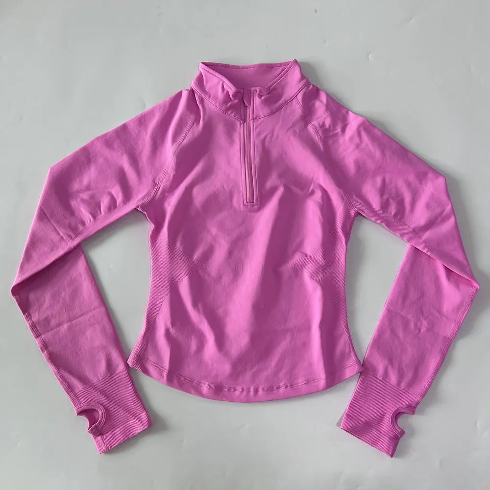 Yoga Jacket Half Zip For Women Long Sleeve Seamless Activewear With Breathable Ventilation And High Stretch