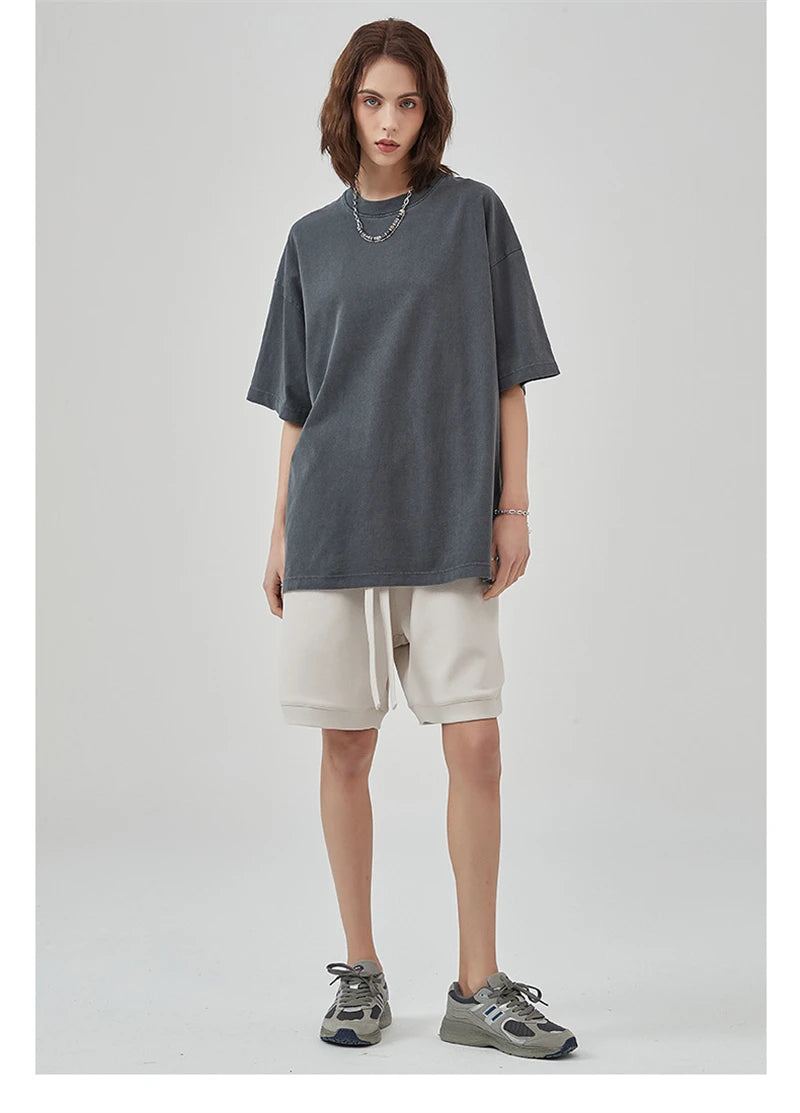 ZODF Basic Solid Washed Cotton Tee For Men Unisex Streetwear
