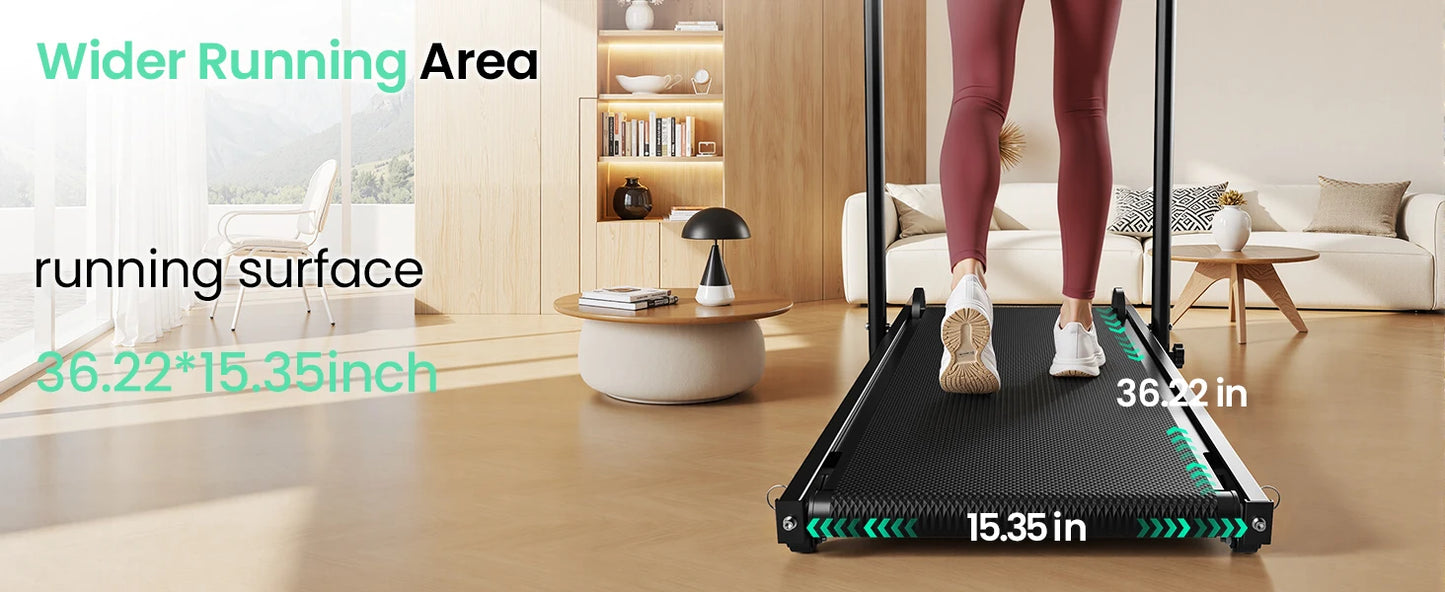 AKLUER Non Motorized Foldable Treadmill With Dual Flywheels LCD Monitor