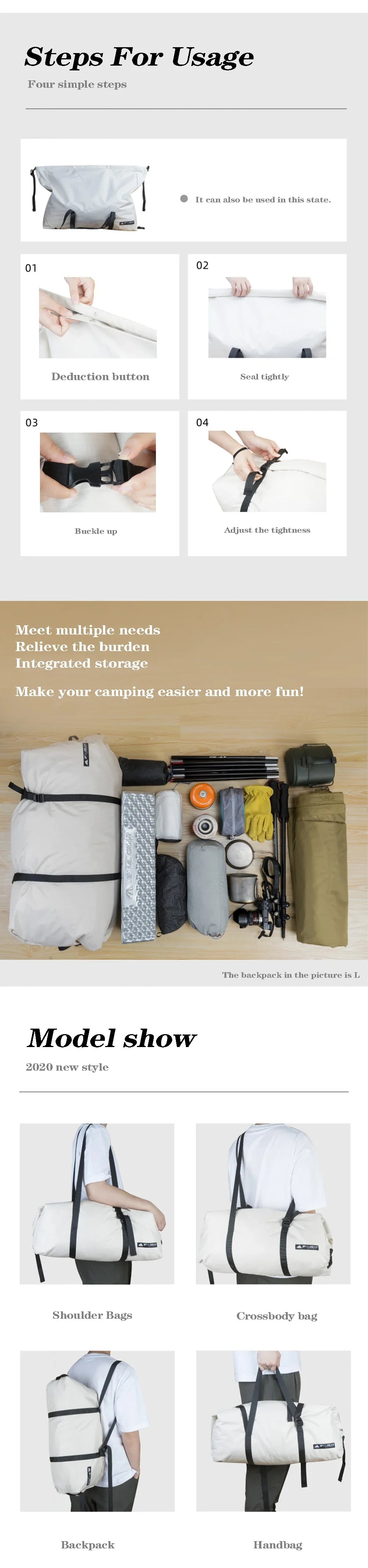 Outdoor Camping Storage Duffel Bag 210D Oxford Waterproof Large Capacity